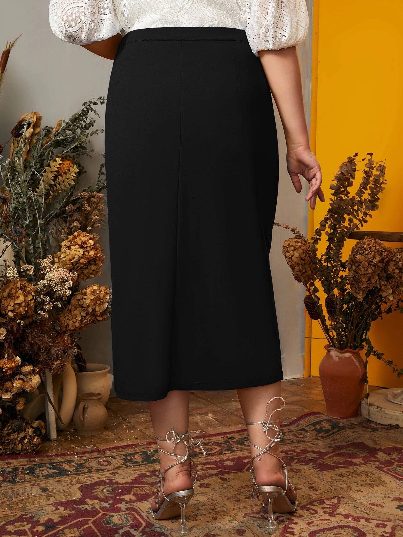 Saia Plus Size Midi Social com Fenda
