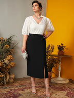 Saia Plus Size Midi Social com Fenda