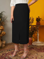 Saia Plus Size Midi Social com Fenda