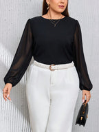 Blusa Plus Size Manga Longa com Manga Transparente