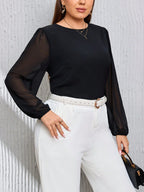 Blusa Plus Size Manga Longa com Manga Transparente