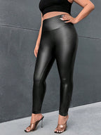 Calça Legging de Couro Plus Size Feminina Cintura Alta