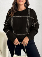 Suéter Feminino de Tricô Xadrez Gola Redonda Plus Size