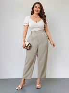 Calça de Alfaiataria Plus Size Feminina Reta com Cintura Elástica
