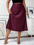 Saia Plus Size Midi em Cetim 