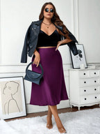 Saia Plus Size Midi em Cetim 