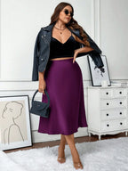 Saia Plus Size Midi em Cetim 