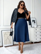 Saia Plus Size Midi em Cetim