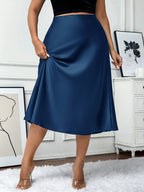 Saia Plus Size Midi em Cetim 
