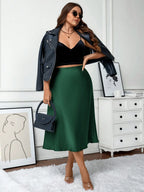 Saia Plus Size Midi em Cetim 
