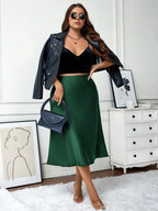 Saia Plus Size Midi em Cetim 
