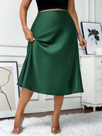Saia Plus Size Midi em Cetim 