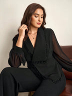 Macacão Feminino Elegante Manga Longa Plus Size