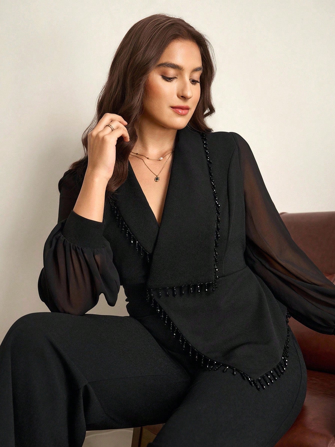 Macacão Feminino Elegante Manga Longa Plus Size