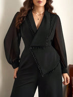 Macacão Feminino Elegante Manga Longa Plus Size