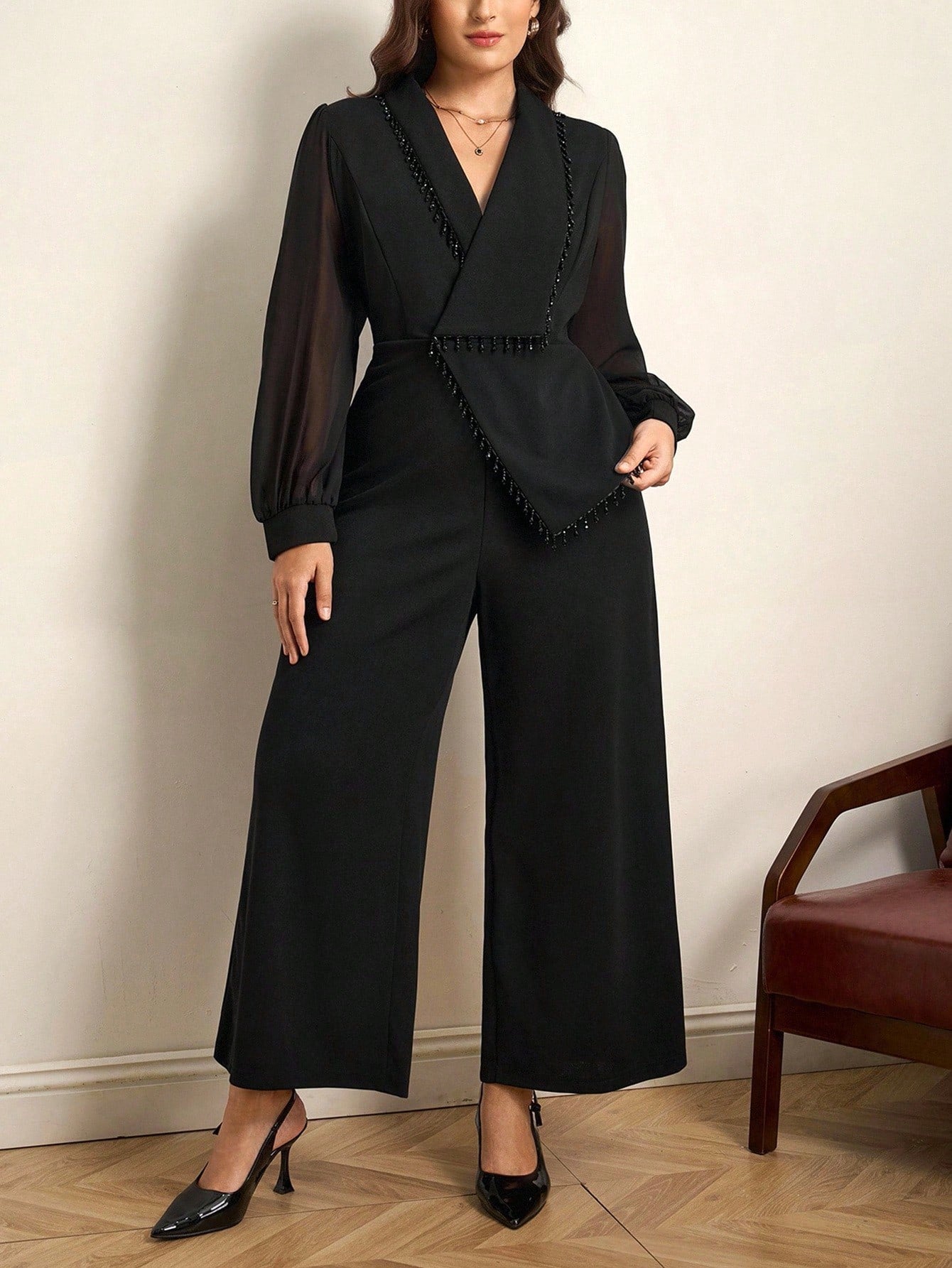 Macacão Feminino Elegante Manga Longa Plus Size