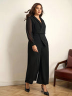 Macacão Feminino Elegante Manga Longa Plus Size