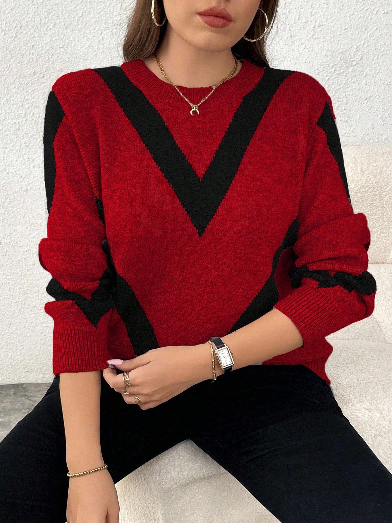 Suéter Plus Size Feminino Detalhe em V