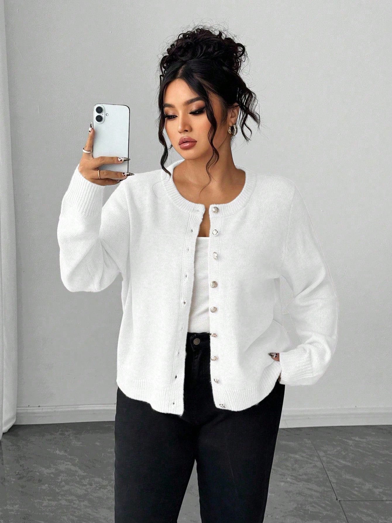 Casaco Cardigan Plus Size Feminino com Botão Vintage