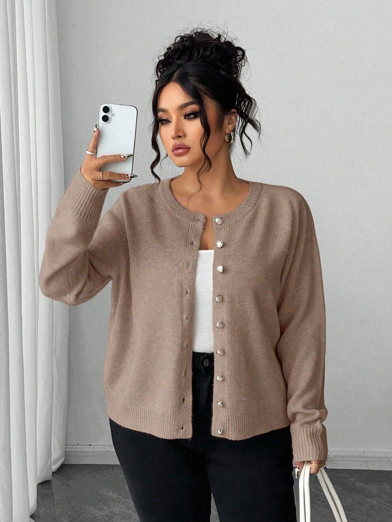 Casaco Cardigan Plus Size Feminino com Botão Vintage