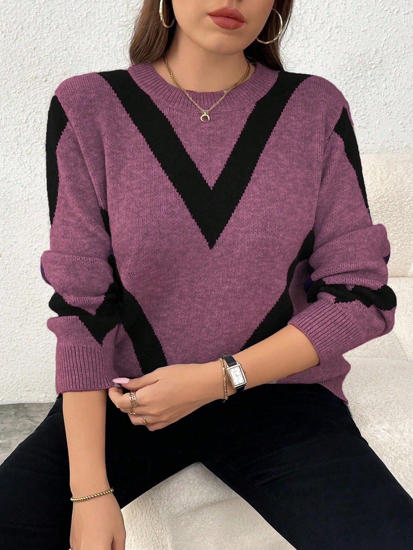 Suéter Plus Size Feminino Detalhe em V