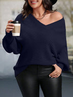 Suéter Feminino Plus Size Longo com Decote V 