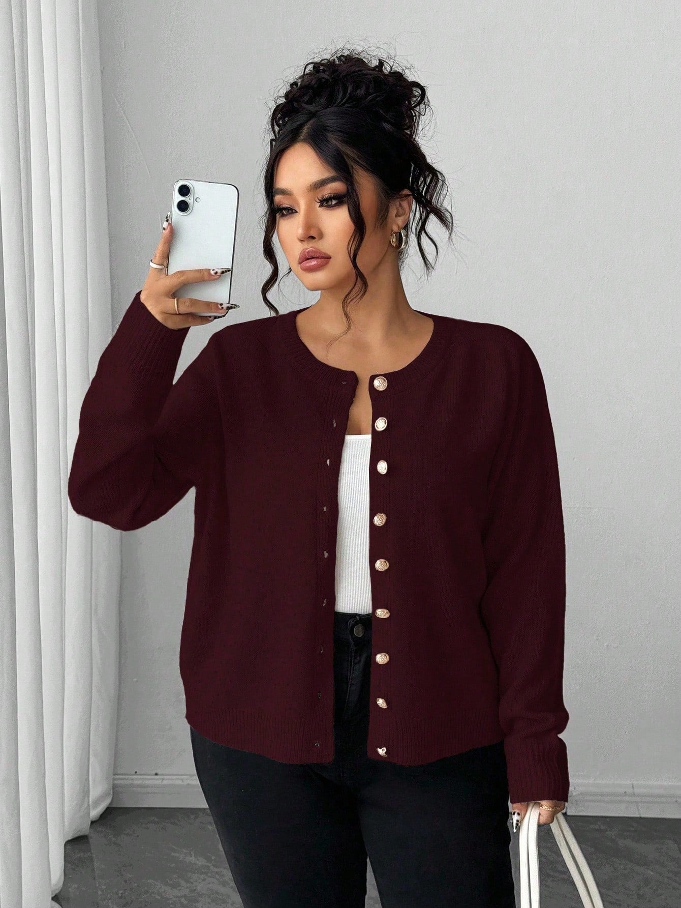 Casaco Cardigan Plus Size Feminino com Botão Vintage