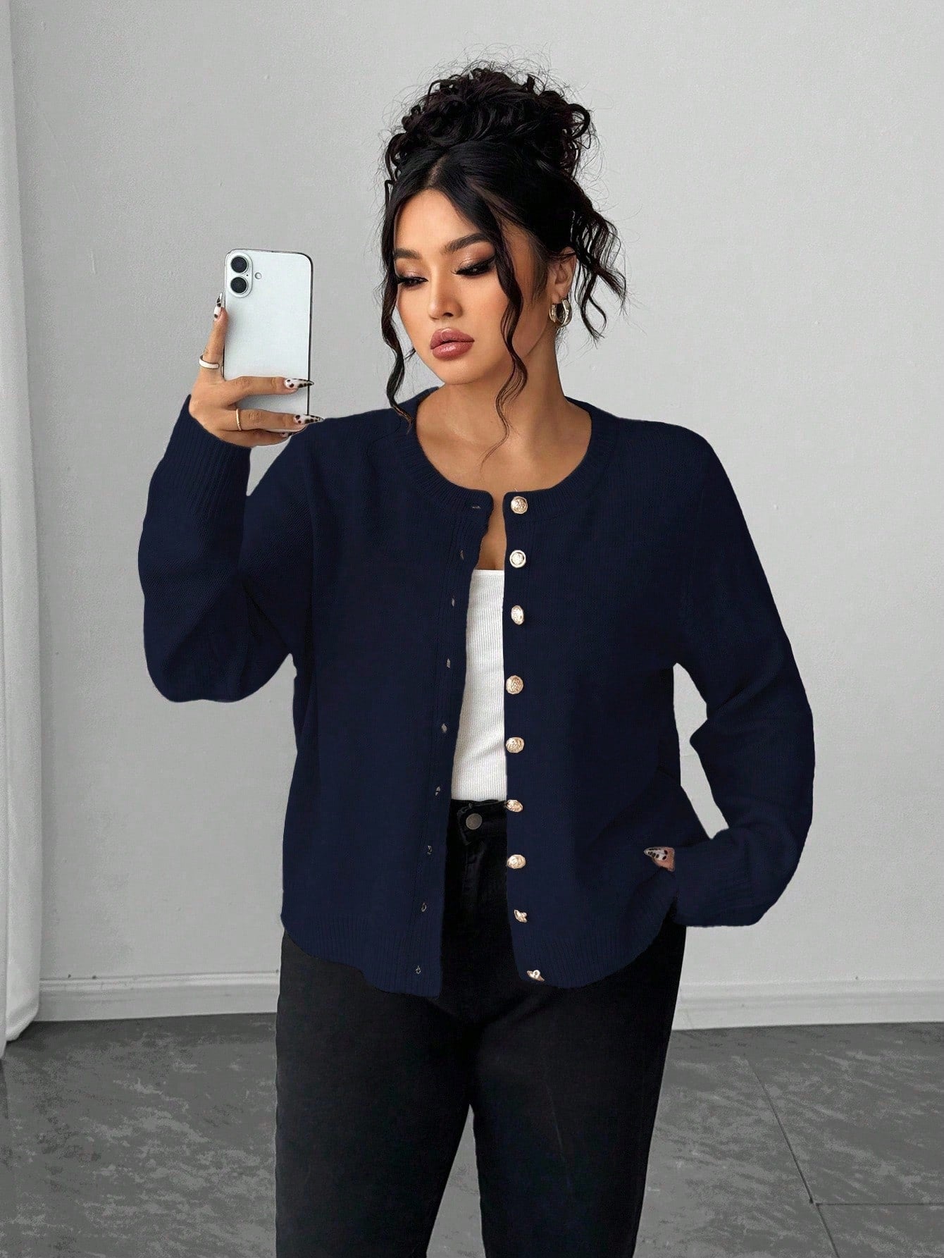 Casaco Cardigan Plus Size Feminino com Botão Vintage