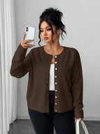 Casaco Cardigan Plus Size Feminino com Botão Vintage