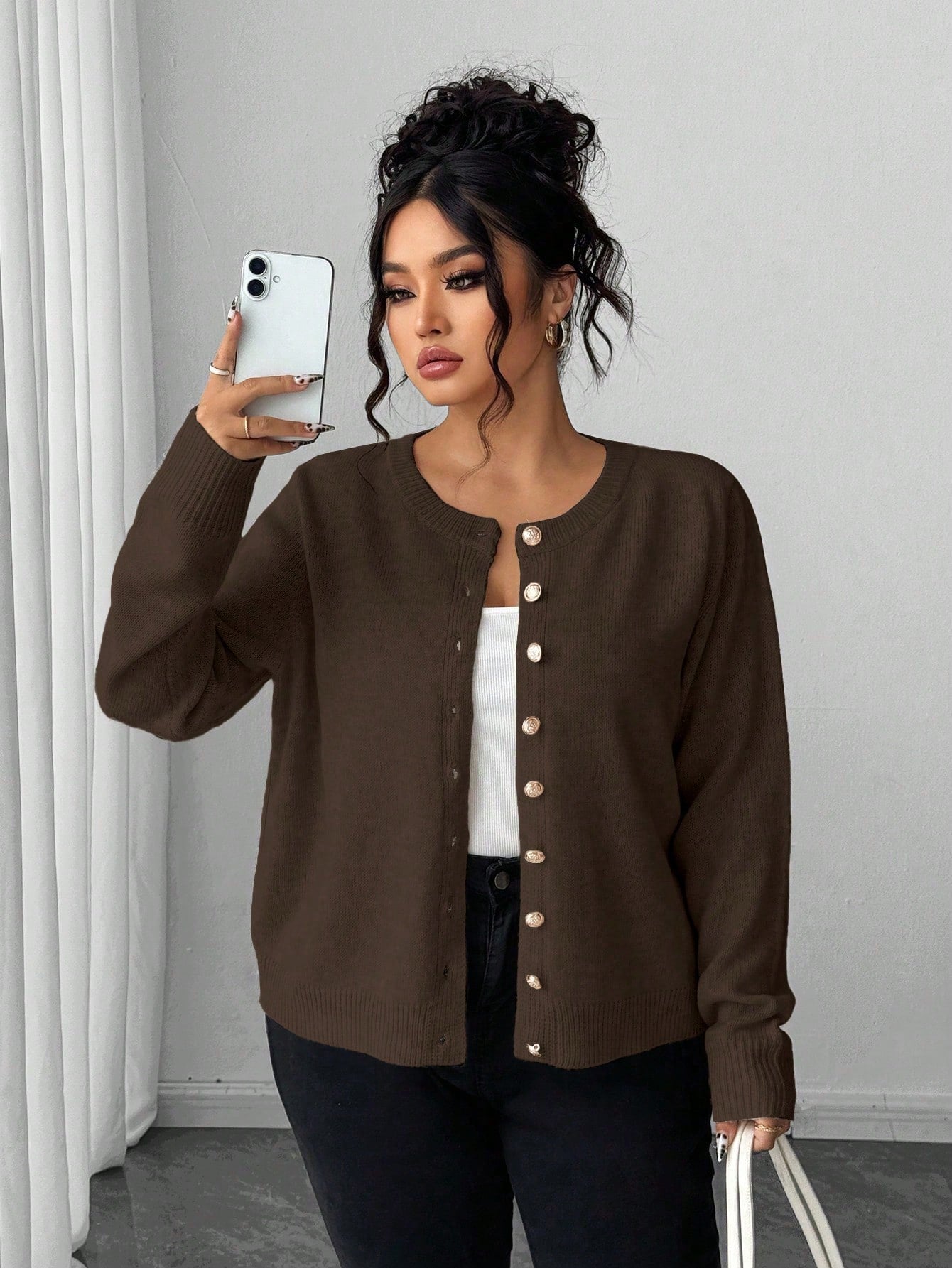 Casaco Cardigan Plus Size Feminino com Botão Vintage