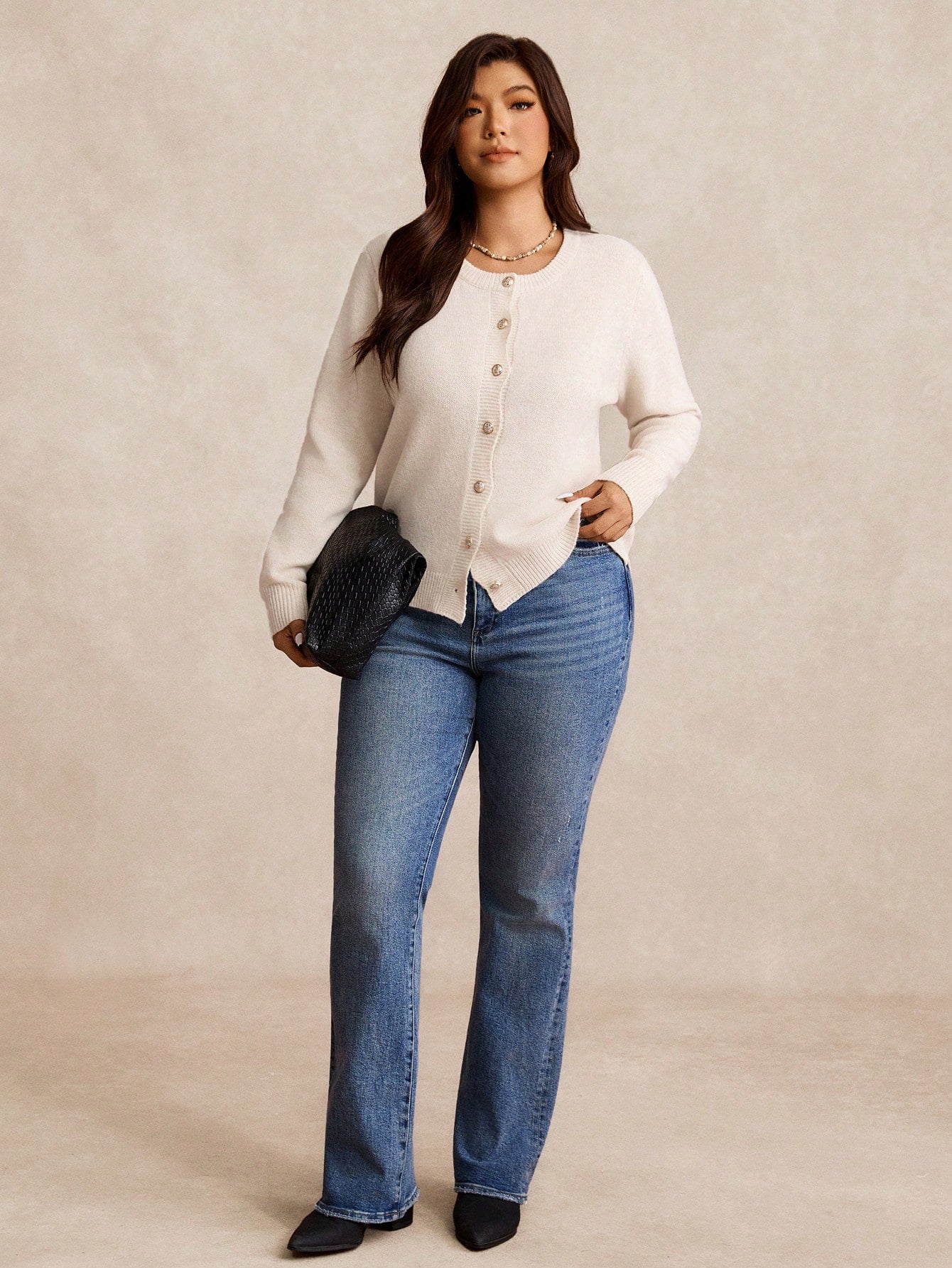 Casaco Cardigan Plus Size Feminino com Botão Vintage