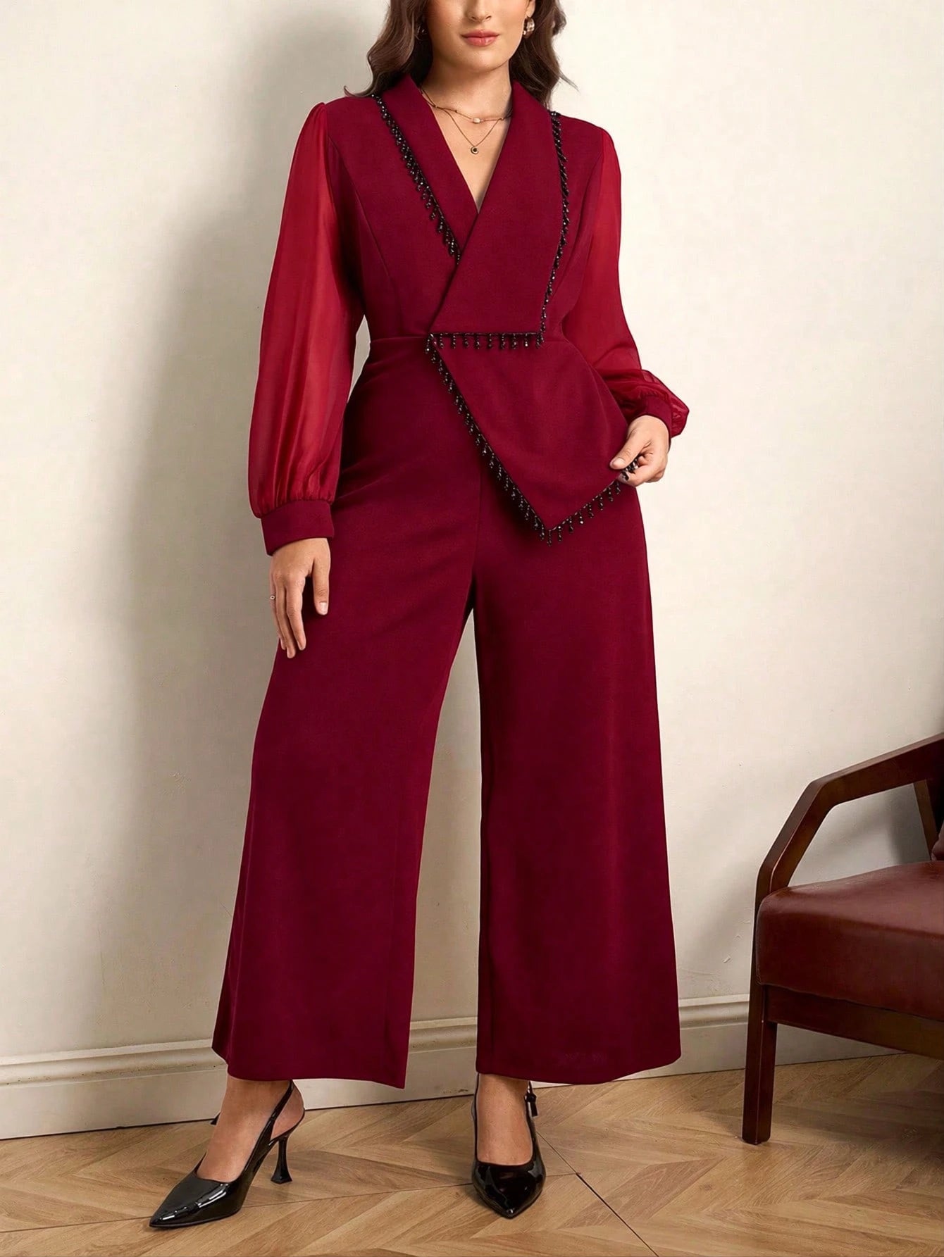 Macacão Feminino Elegante Manga Longa Plus Size