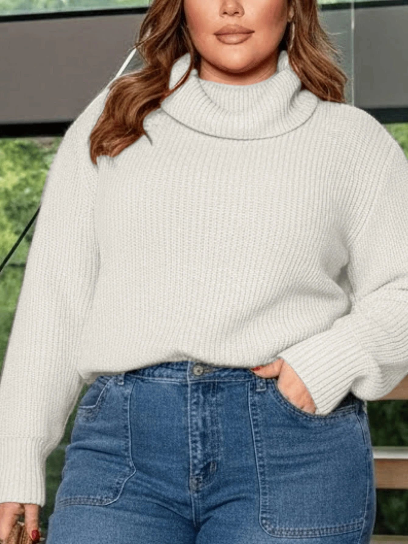 Suéter Plus Size Feminino Tricô Gola Alta