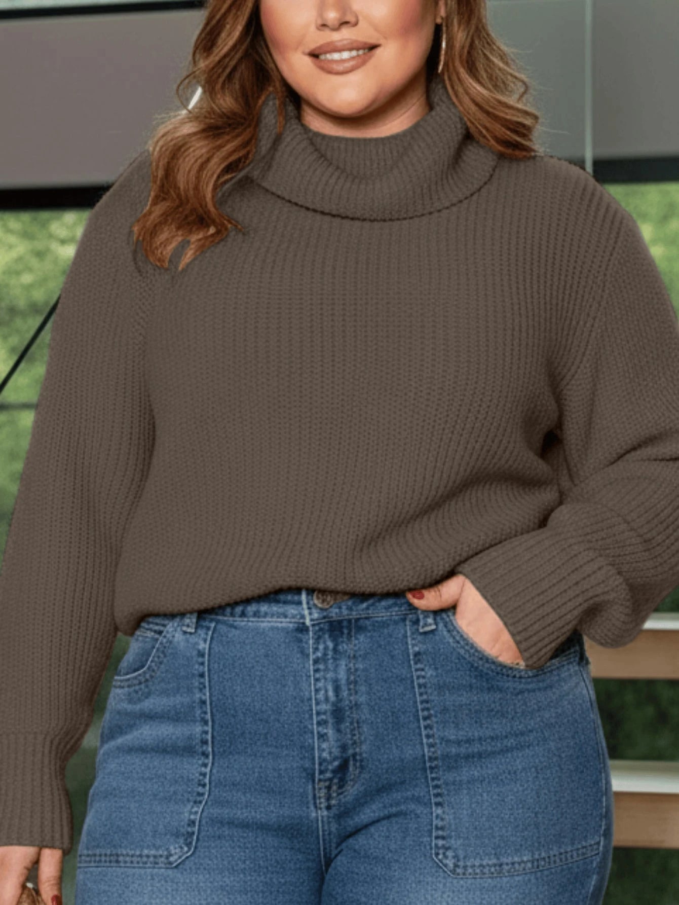 Suéter Plus Size Feminino Tricô Gola Alta