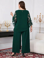 Conjunto Elegante Plus Size Feminino Calça e Blusa Meia Manga