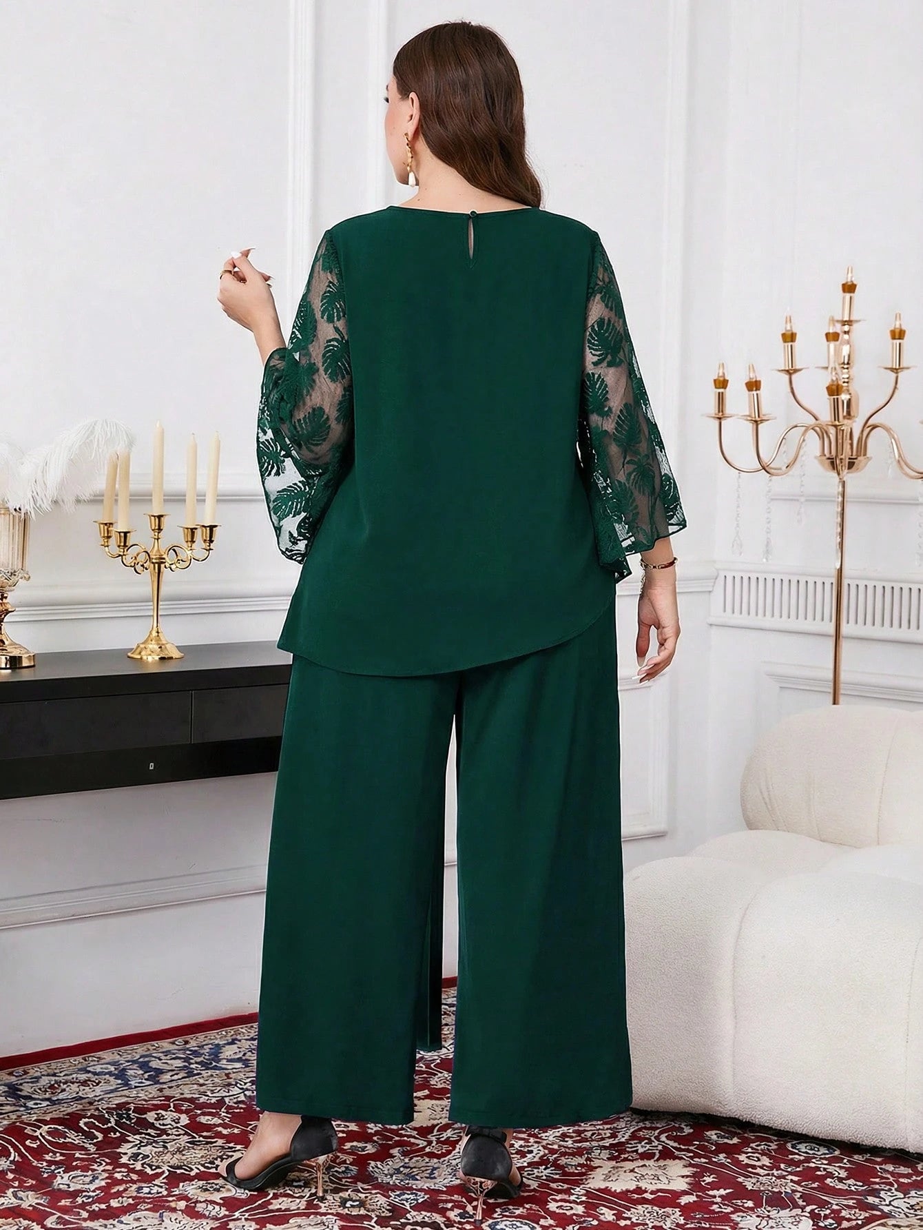 Conjunto Elegante Plus Size Feminino Calça e Blusa Meia Manga