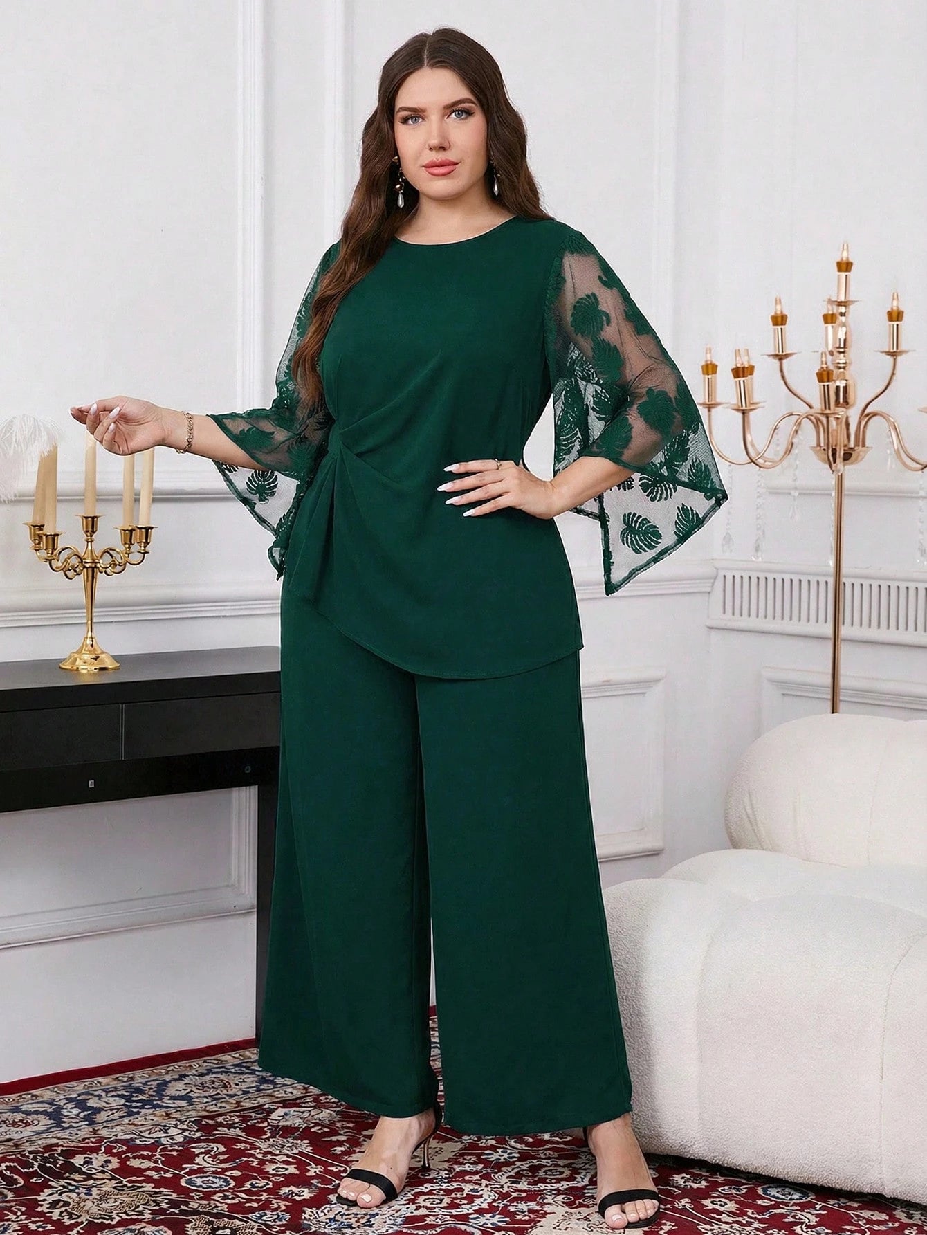 Conjunto Elegante Plus Size Feminino Calça e Blusa Meia Manga