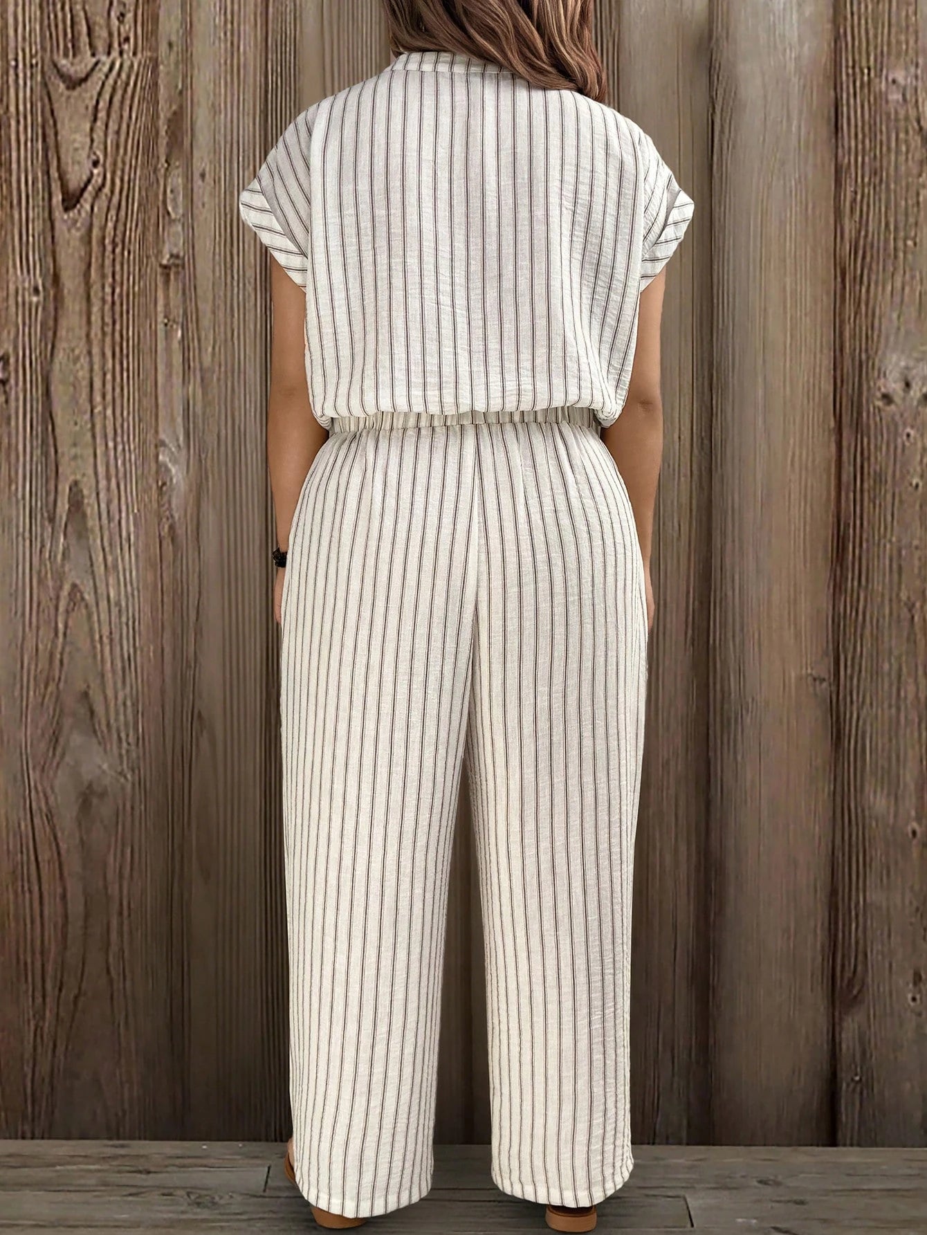 Macacão Plus Size Feminino Listrado Casual 