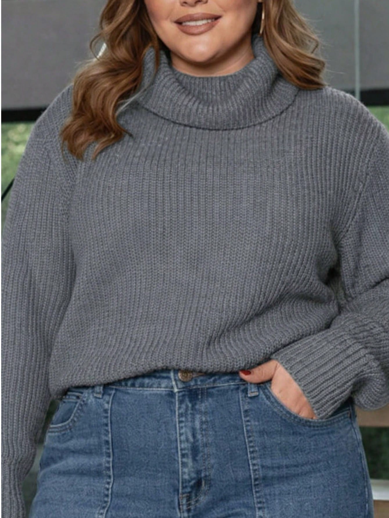 Suéter Plus Size Feminino Tricô Gola Alta
