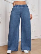 Calça Jeans Pantalona Plus Size Feminina com Cintura Elástica