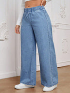 Calça Jeans Pantalona Plus Size Feminina com Cintura Elástica