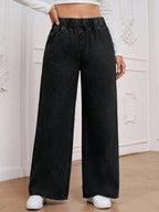 Calça Jeans Pantalona Plus Size Feminina com Cintura Elástica