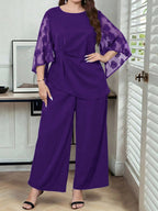 Conjunto Elegante Plus Size Feminino Calça e Blusa Meia Manga