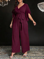 Macacão Feminino Plus Size Manga Curta Pantalona