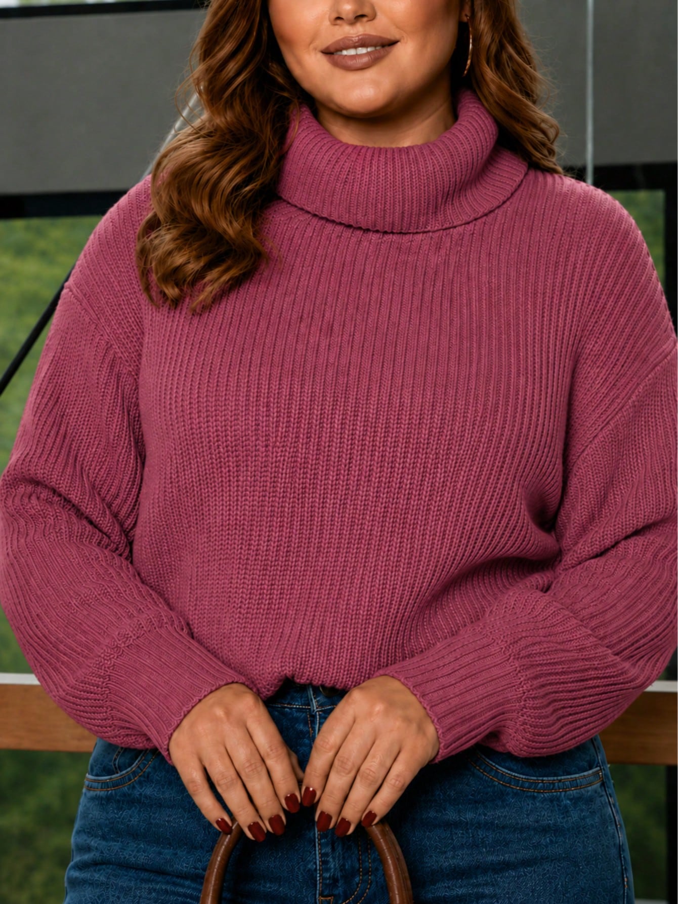 Suéter Plus Size Feminino Tricô Gola Alta