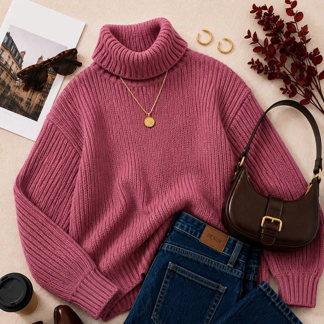 Suéter Plus Size Feminino Tricô Gola Alta