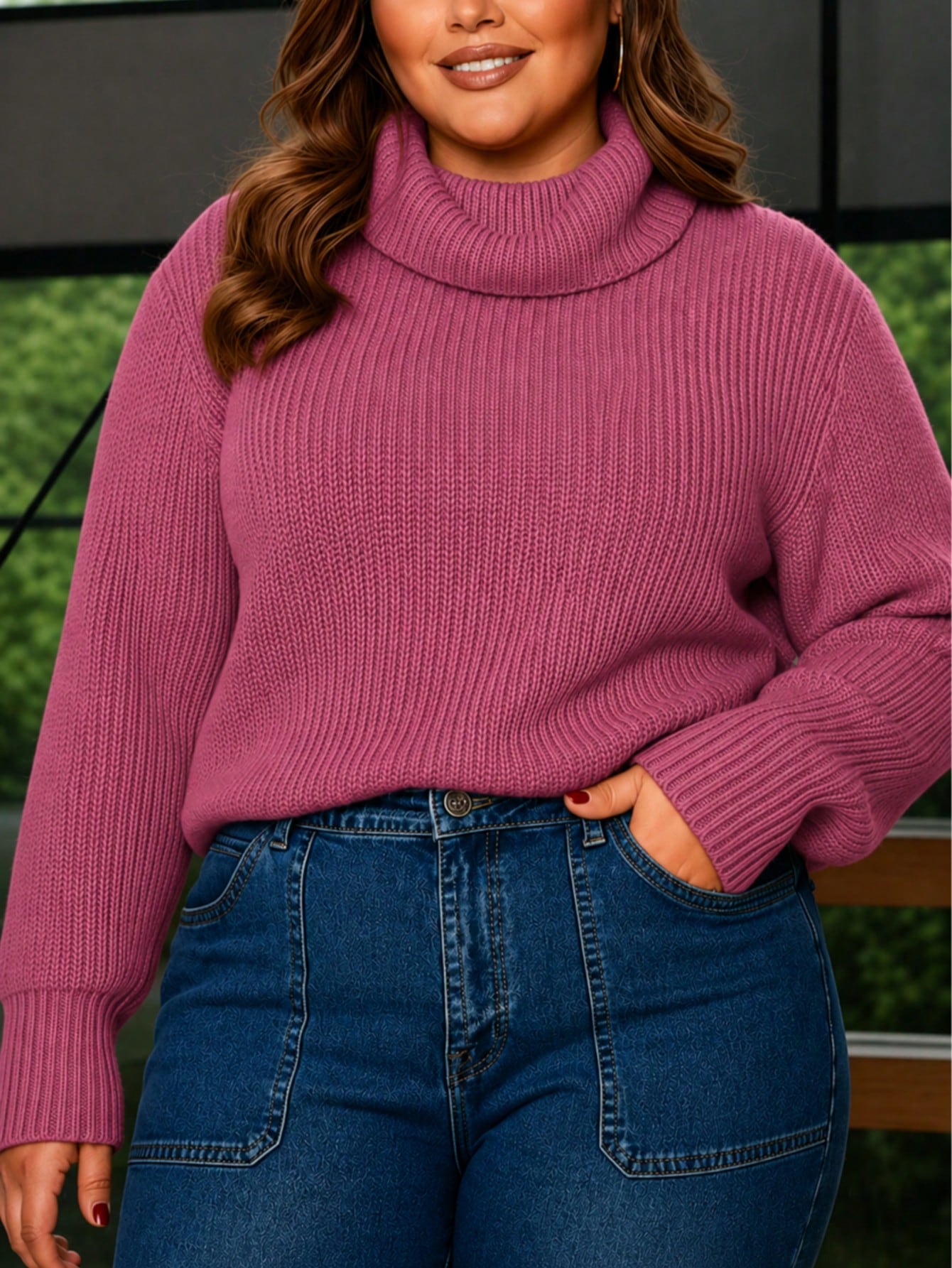 Suéter Plus Size Feminino Tricô Gola Alta