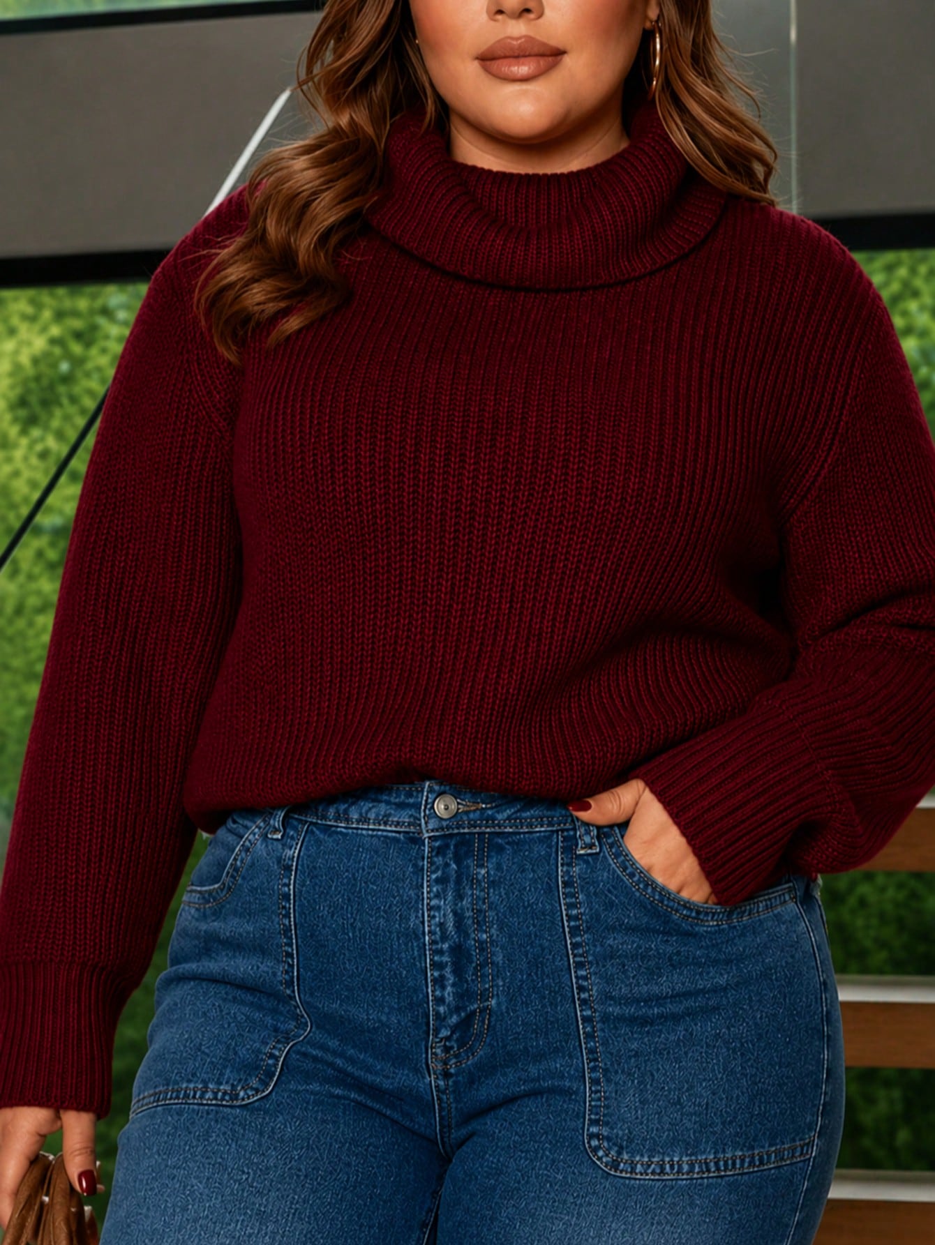 Suéter Plus Size Feminino Tricô Gola Alta
