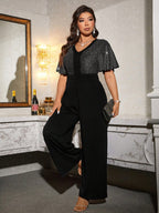 Macacão Plus Size Pantalona Elegante com Brilho