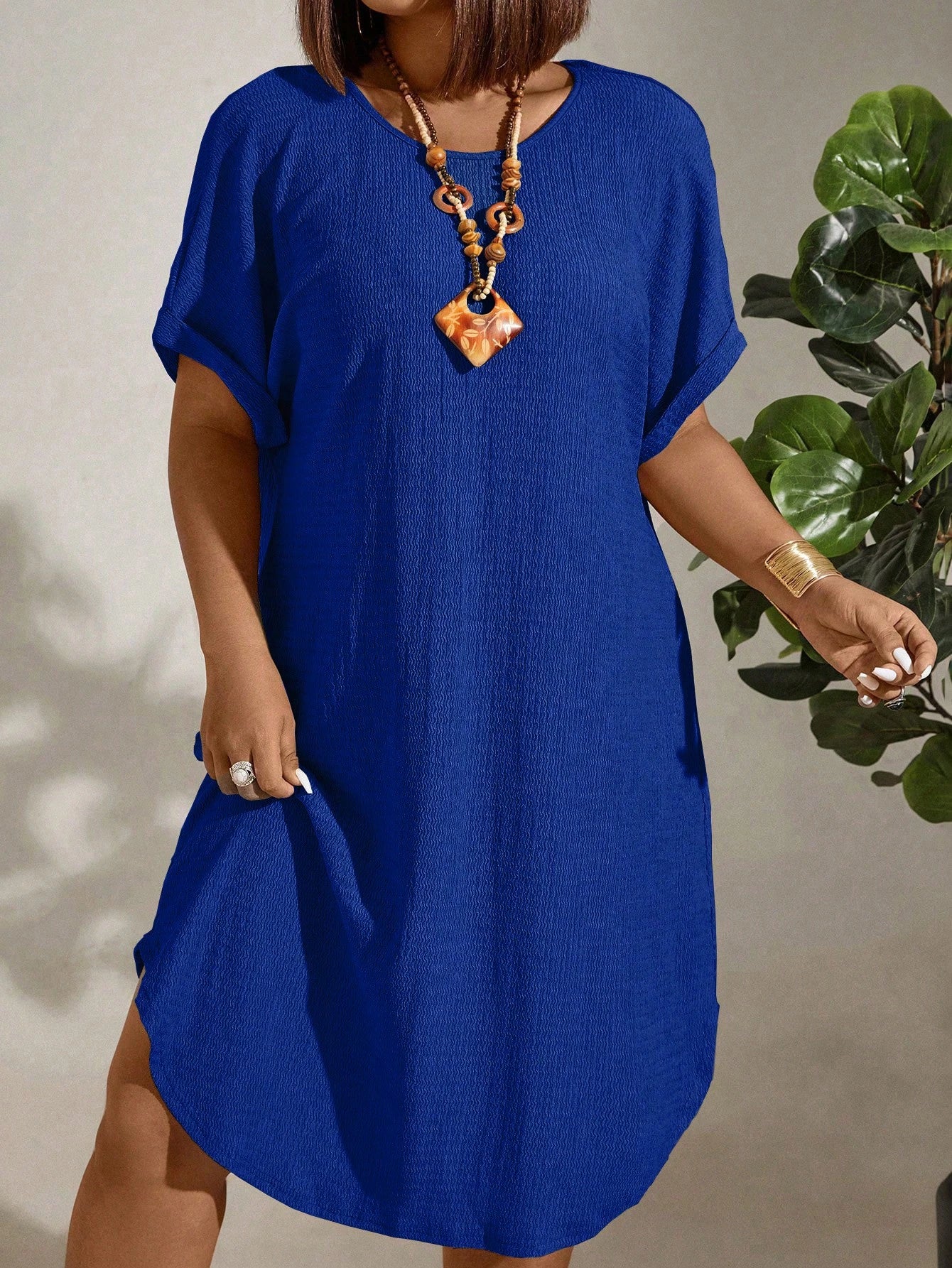 Vestido Plus Size Casual Soltinho Manga Curta